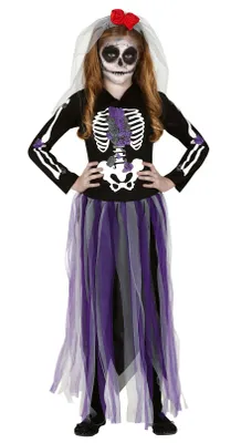 Produktbild von Dia de los Muertos Skelett Kostüm für Mädchen, Größe:110/116