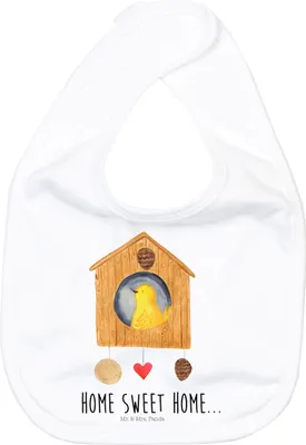 Produktbild von Mr. & Mrs. Panda Sabber Lätzchen Vogelhaus Home - Weiß - Geschenk, Babylätzchen, Für Babys, Lustige Sprüche, Haus, Vogel, Umzug, Kinderlätzchen, Stofflätzchen, Hausbau