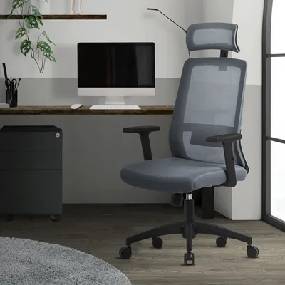 Obrázek produktu pro Ergonomická kancelářská židle ML-Design, šedá, ze síťoviny, s nastavitelnou opěrkou hlavy