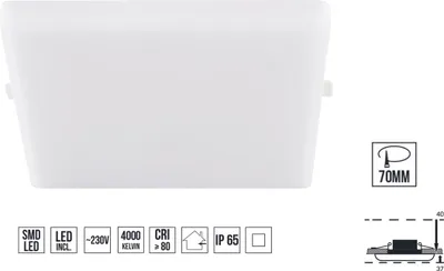 Produktbild von LED Einbauleuchte AGILO 8W/4000K,IP65,  Aluminium weiss L: 93, B: 37, H: 93
