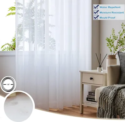 Produktbild von 2 Stück Voile Vorhänge 132 x 243 cm,Transparent Gardinen,Ösenvorhang,Wasserdicht für Außenbereich,Schlafzimmer,Wohnzimmer,Weiß