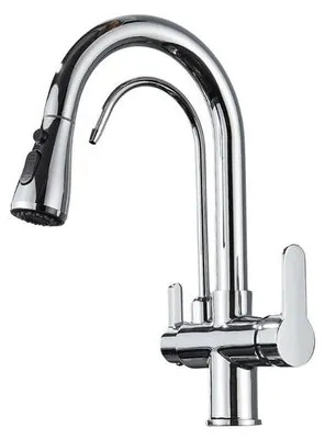 Produktbild von 3-Wege Küchenarmatur NORDIC mit Wasserfilter-Anschluss, herausziehbare Brause, 360° schwenkbar, getrennte Wasserwege, Keramikkartusche Chrom