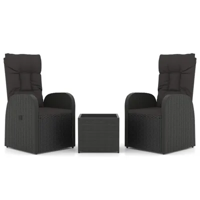 Immagine prodotto di set 3 pezzi da giardino in rattan nero e acciaio