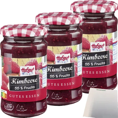 Produktbild von Hofgut Himbeere Fruchtaufstrich 3er Pack (3x250g Glas) + usy Block