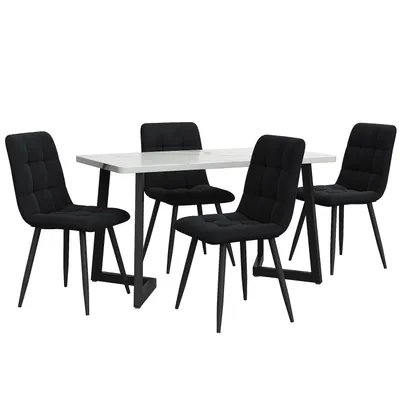 Produktbild von Essgruppe (5-tlg),Esstisch mit 4 Stühlen,Rechteckiger Esstisch(Schwarz)Moderner Küchentisch Set ,Esszimmerstuhl Schwarz Samt Küchenstuhl