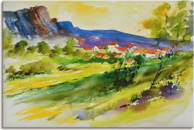 Produktbild von ARTland Leinwandbild Landschaft und Wohnhäuser Größe: 120x80 cm
