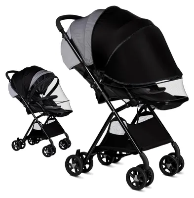 Produktbild von Universal Mückennetz für Kinderwagen mit Sonnenschutz, Insektenschutz Moskitonetz für Buggy mit doppeltem Reißverschluss und Aufbewahrungstasche, faltbar und verstellbar (Schwarz)