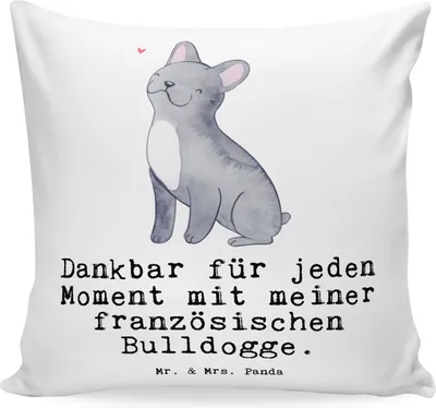 Produktbild von Mr. & Mrs. Panda Dekokissen Französische Bulldogge Moment - Weiß - Geschenk, zier kissen, Deko, Kuschel, Sofakissen, für sofa