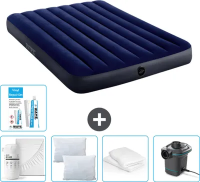 Produktbild von Intex Airbed - Doppelbett - 137 x 191 x 25 cm - Blau - Im Lieferumfang enthalten Spannbettuch - Küssen - Pumpe - Reperaturset en Kissenschutz