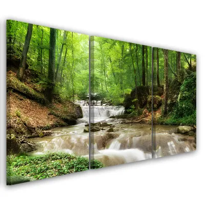 Produktbild von Triptychon auf leinwand grüne landschaften 150x100 cm Feeby grün wandbild bereit zum aufhängen