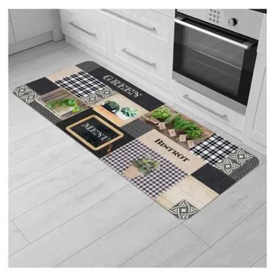 Image de Tapis de cuisine d'intérieur rectangle en mousse imprimé "Green Bistrot" - Multicolore - 45 x 120 cm