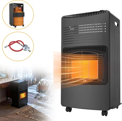 Productafbeelding van LZQ 4200 Watt keramische piezo-gasverwarmer, inclusief gasdrukregelaar, gasleiding en beschermhoes. Gasoven, verwarmingsstraal, gasverwarmingsapparaat, infrarood, keramische brander. Geschikt voor butaan- of propaangasflessen tot 12 kg. Kleur: zwart