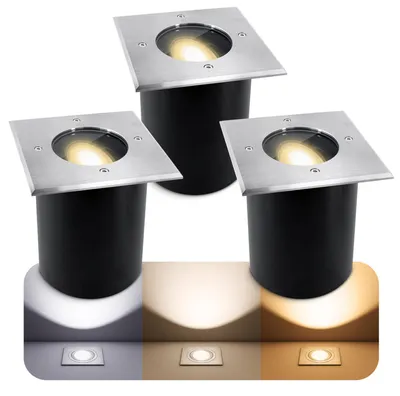 Produktbild von 3 Stück SSC-LUXon JUAVI schwenkbarer Bodeneinbaustrahler eckig IP67 - mit LED GU10 5W LumiFLEX 230V - Bodenstrahler befahrbar