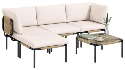 Produktbild von Outsunny Polyrattan Gartenmöbel Set 5-teilig Lounge Set mit 3 Sessel Glastisch