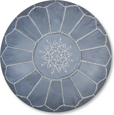 Image de Pouf marocain en cuir véritable - gris - fait main - livré rempli - Ottoman pouf repose-pieds