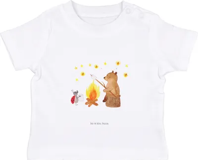 Produktbild von Mr. & Mrs. Panda  T-Shirt Bär & Marienkäfer Lagerfeuer 12. - 18. Monat - Weiß - Geschenk, Babyshirt, Baumwolle Baby Shirt, Baumwollshirt, Teddy
