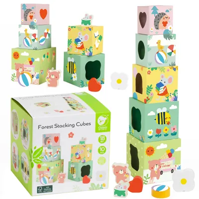 Obrázok produktu pre CLASSIC WORLD Sada drevených kociek "Lesná pyramída", 10 kusov,