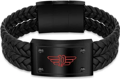 Immagine prodotto di Bracciale in pelle nera e acciaio inossidabile, IP Nero