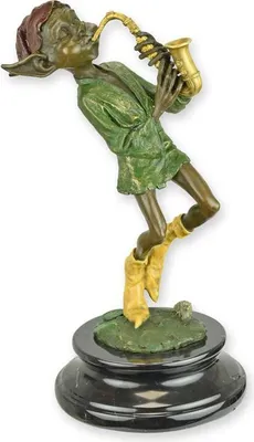 Produktbild von Bronzestatue eines Kobolds, der Saxophon spielt