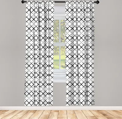 Immagine prodotto di ABAKUHAUS Tende bianche e nere, tende, motivo monocromatico a forma di X, che interseca le linee della griglia, 2 pezzi 75 x 225 cm, bianco e nero