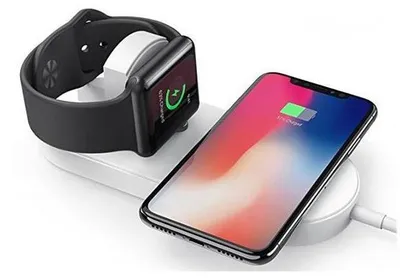 Immagine prodotto di caricabatterie wireless 2in1, per telefono e Apple Watch, bianco, 5V, 10W, Qi