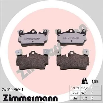 Produktbild von ZIMMERMANN 24010.965.1 Bremsbeläge Satz Hinten Bremsklötze für AUDI Q7 (4LB) für PORSCHE Cayenne (9PA)