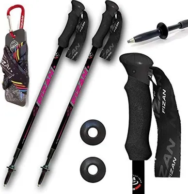 Produktbild von FIZAN Trekkingstock Compact 3 Rot verstellbar 59-132 cm leichtester Alustock der Welt ,nur 158Gramm