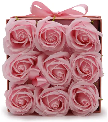 Produktbild von Seifenblumen-Box - 9 rosa Rosen in einer quadratischen Box