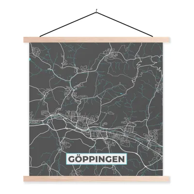 Produktbild von MuchoWow® Textilposter Stadtplan - Deutschlandkarte - Blau - Göppingen - Karte 40x40 cm mit holzfarbenen Rahmen - Posterleiste