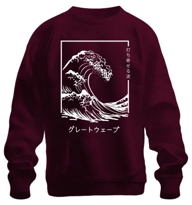 Immagine prodotto di onda giapponese グレートウェーブ Vintage Ukiyoe Surfer Maritime Zen retro unisex sweatshirt pullover, Burgundy, 3XL