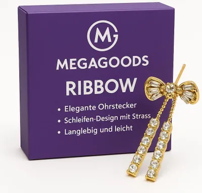 Produktbild von Goldene Ohrstecker Schleife Strass Elegant Lang Ohrringe Damen DE.