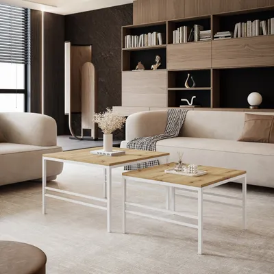 Produktbild von Idohome - Moderner Couchtisch FORMA 2in1 70/60 cm für das Wohnzimmer mit Metalgestell Kaffeetisch Wohnzimmertisch Sofatisch Weiß / Artisan
