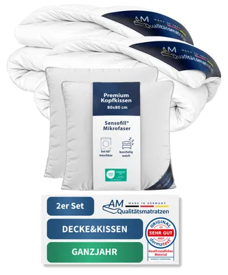 Produktbild von Premium 2er Mikrofaserset | Kissen 80x80 cm & Ganzjahresdecke 135x200 cm | Sensofill Mikrofaser | Atmungsaktiv & pflegeleicht