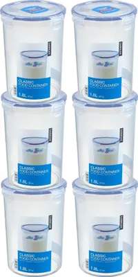 Produktbild von LocknLock 6er SET HPL933D Vorratsdosen RUND Frischhaltedosen 1,8 L - Ø 142 x 186 mm Höhe - Lebensmittelbehälter Zucker Aufbewahrung Salatdressing und Soßen - Lock and Lock Dosen-Boxen Meal-Prep