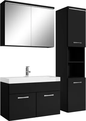 Immagine prodotto di Badplaats Set completo di mobili da bagno Paso LED 80 x 40 cm nero opaco - Mobili da bagno con lavabo, armadio a specchio e mobile da bagno