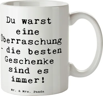 Produktbild von Mr. & Mrs. Panda Tasse Spruch Überraschung Adoptivkind - Weiß - Geschenk, Liebe, Pott, Teetasse, cappuccinotasse, herzerwärmende Sprüche, Geschenke, Weihnachten, Becher