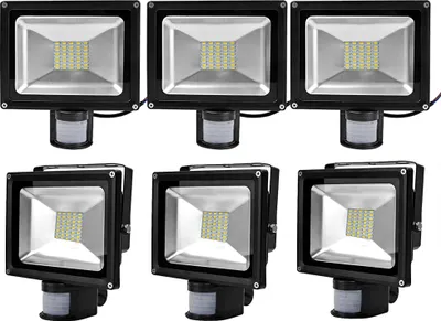 Produktbild von Greenmigo 6x SMD 30W Fluter mit Bewegungsmelder Strahler Warmweiß Schwarz Aluminium Gehäuse IP65 Wasserdicht LED Lampe Wandleuchter Flulicht Flutbeleuchtung LED Gartenlampe Außenstahler