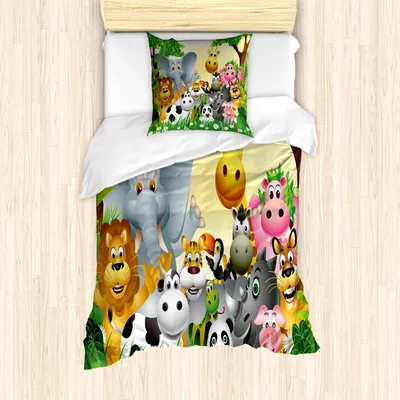 Produktbild von ABAKUHAUS Tier Mantele, Tiere Dschungel, Milbensicher Allergiker geeignet mit Kissenbezügen, 135 cm x 200 cm - 80 x 80 cm, Mehrfarbig