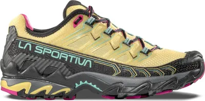 Trailrunning-Schuhe für Damen "Ultra Raptor II Woman" von La Sportiva in Gelb und Schwarz mit pinken Akzenten.