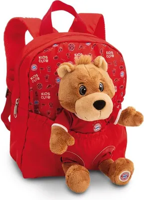 Produktbild von NICI Rucksack 21x26cm mit Kuscheltier Bär Berni 25cm FC BAYERN MÜNCHEN - rot - Abnehmbares, flauschiges Plüschtier, Kita- & Kindergarten- Rucksack mit NICI Kuscheltier für Jungen und Mädchen - 61617
