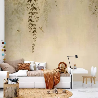 Produktbild von Selbstklebende Folie Fototapete - Beige Hummingbirds 294x210 cm Blätter e-C-10068-a-a