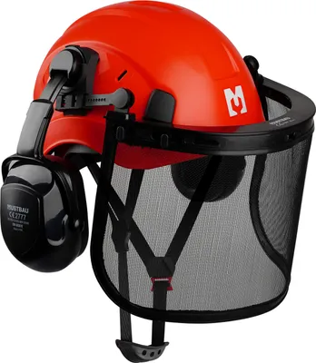Immagine prodotto di Set di elmetti di sicurezza MUSTBAU - EN397 con protezioni per le orecchie e visiera a rete - Fascia regolabile da 53 a 63 cm - Ideale per silvicoltura, cantieri e servizi