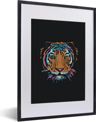 Produktbild von MuchoWow® MuchoWow® Gerahmtes Poster Tiger - Malerei - Schwarz 30x40 cm - Poster mit zchwarzem Bilderrahmen - Wandposter Schlafzimmer