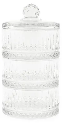 Image de Almina Coupe en verre à 3 étages avec couvercle Transparent Riffle Design
