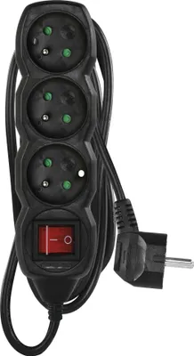 Prodlužovací kabel 1,5 m / 3 zásuvky / s vypínačem / černý / PVC / 1 mm2