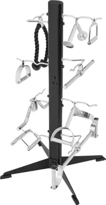 Produktbild von GORILLA SPORTS® Griffständer - inkl. Latzuggriffe, mit 8 Ablage, für 16 Zughilfen, 65x59x124cm, bis 100kg belastbar, Gummierte Füße, Schwarz - Bizeps Trizeps Stange, Kabelzuggriff, Rudergriff