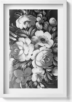 Produktbild von Schwarze und weiße Blumen– Wandbild mit Rahmen – Gerahmtes Bild  – Wanddekoration – 40x60 cm – Weiß