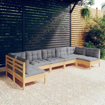 Produktbild von Möbel 7-tlg. Garten-Lounge-Set mit Grauen Kissen Kiefer Massivholz - Gartenmöbelgarnituren 3097162