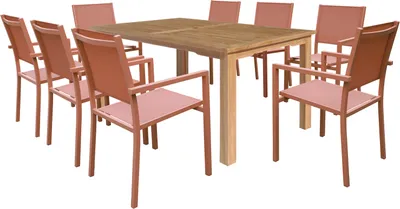 Image de Salon de jardin en teck JAVA avec chaises en aluminium terracotta - 8 places