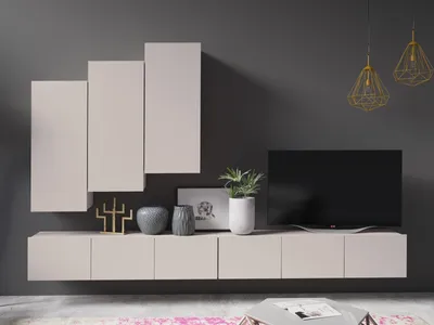 Produktbild von Wohnwand CALABRINI-20 Wohnzimmer-Set Hängewohnwand Schrankwand Schrank TV-Schrank Moderne Anbauwand (Kaschmir)